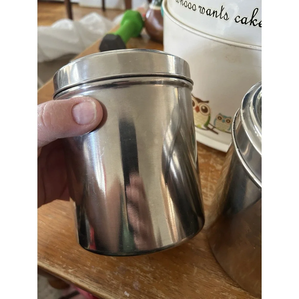 Vintage Stainless Steel Canister Set of 3 w/ Lids MCM Kitchen Storage NESTING